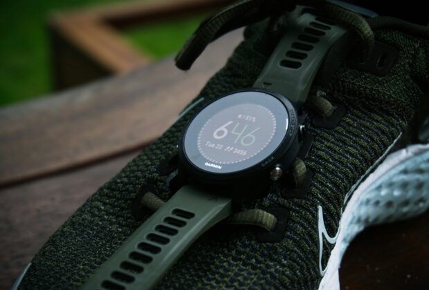 sports training and wearables, garman watch on shoe