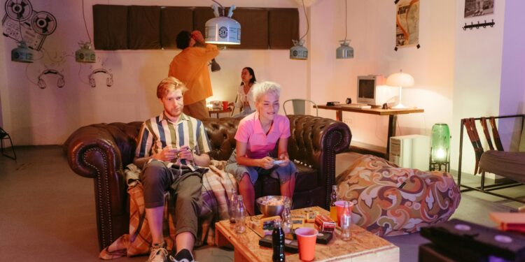 parallel play, being alone together. friends at a party playing different games in one room
