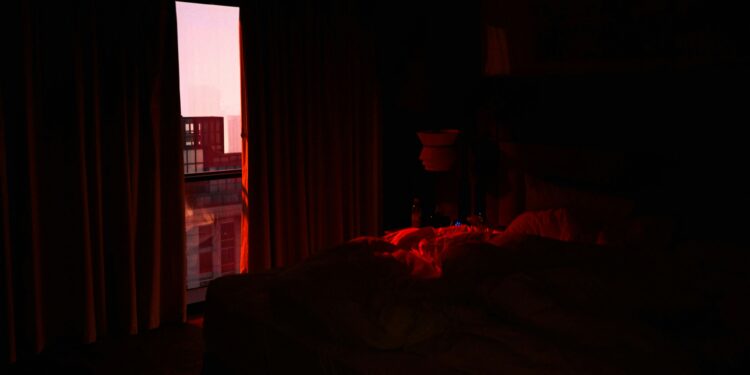 lo-fi music chill, bedroom with a sunset view