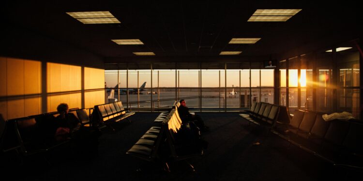 People sitting at airport layover