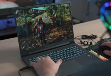 gaming laptop being used for a shooting survival game