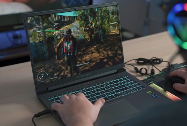 gaming laptop being used for a shooting survival game