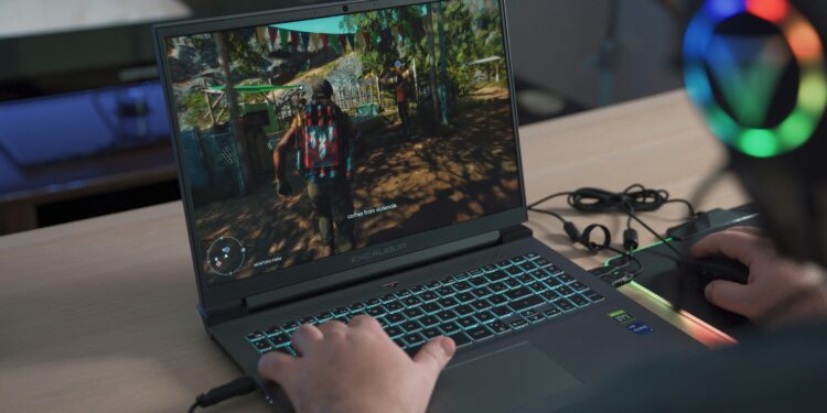 gaming laptop being used for a shooting survival game