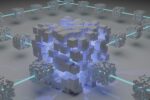 3D illustration of how decentralized blocks work in the blockchain system