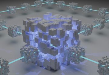 3D illustration of how decentralized blocks work in the blockchain system