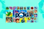 poki games with logo and tiles of games in the background