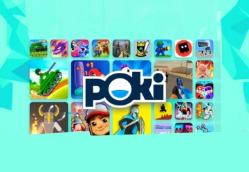 poki games with logo and tiles of games in the background