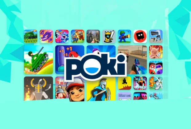 poki games with logo and tiles of games in the background