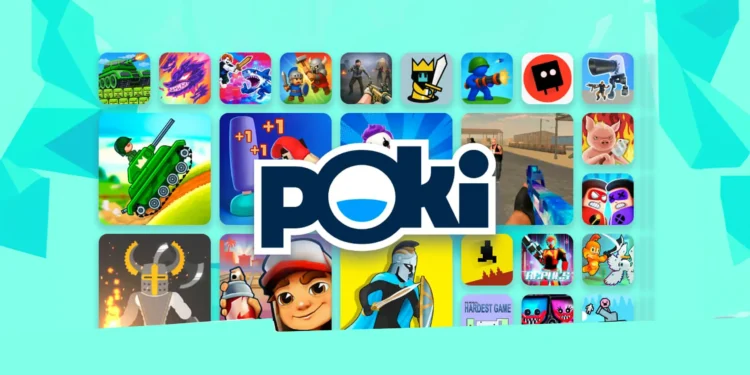 poki games with logo and tiles of games in the background