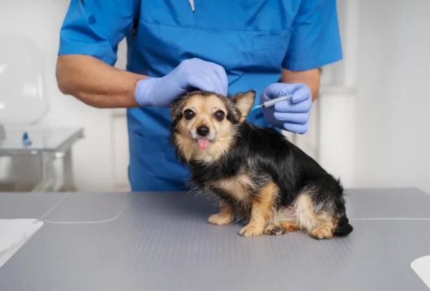 dog receiving an anti rabies vaccine