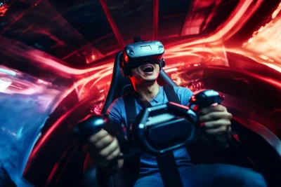 person playing a car simulator games