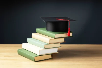 mptaas scholarship guide, stack of books with a graduation cap